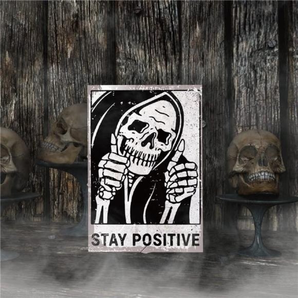 Vintage Stay Positive Skull Sign Metal Tin Sign Wall Décor Funny - Retro Sign - Picture 2 of 7